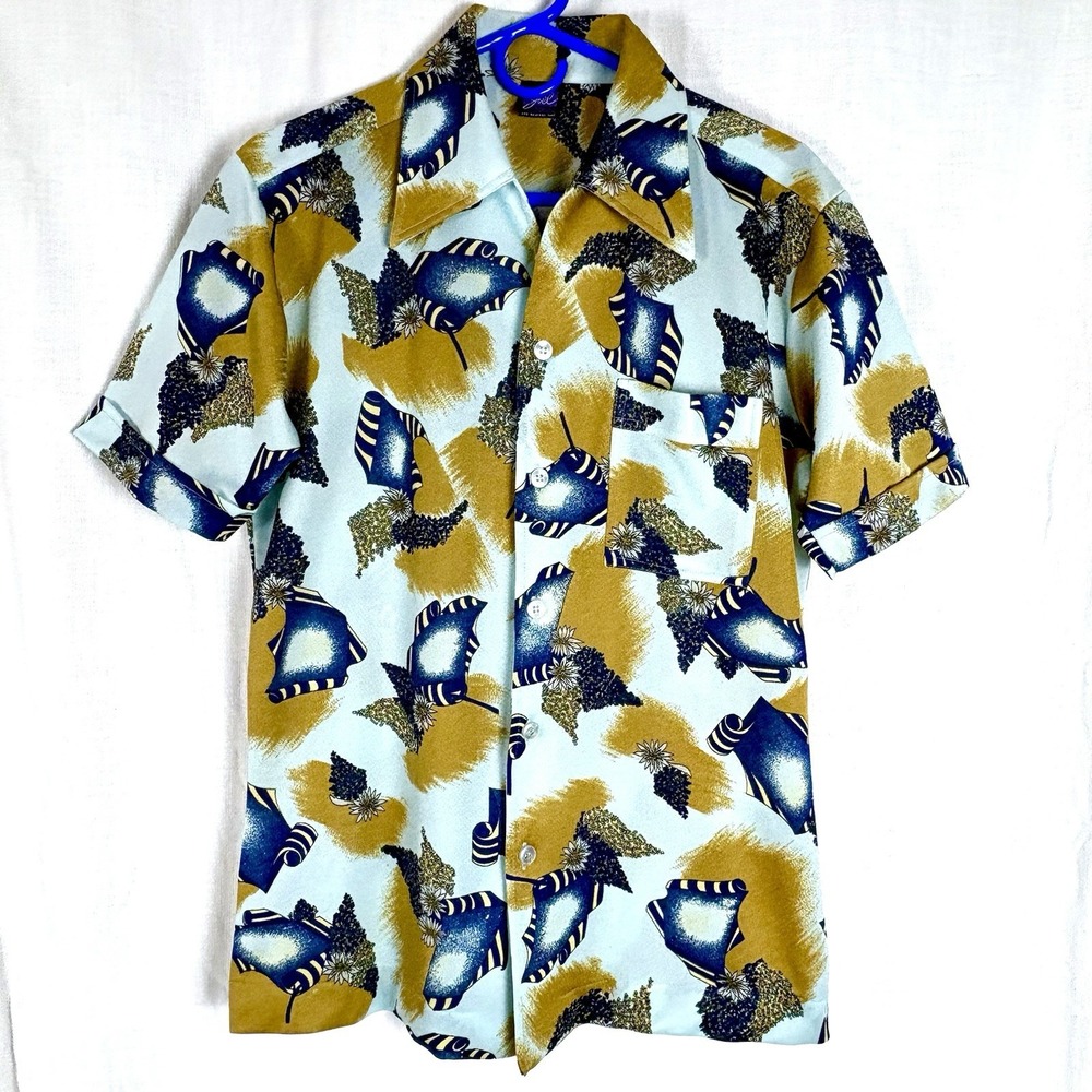 Vintage Joel California Dagger Collar Short Sleeve Shirt Abstract Floral Sz M